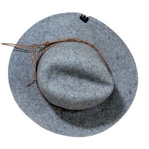 Target heather gray wool floppy hat Faux leather braided strap Brim Warm Cap OS